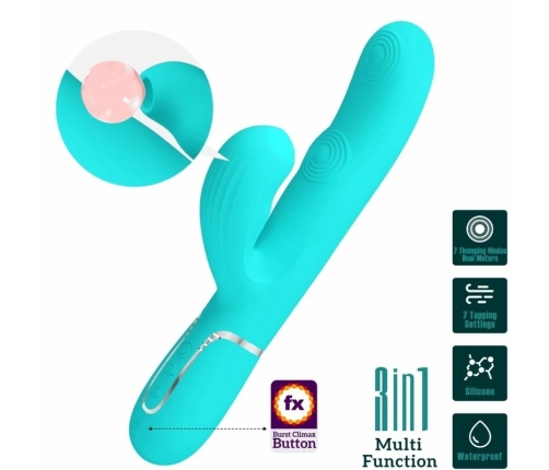 Pretty Love Perlita 3-in-1 Rechargeable Silicone Intimate Device Aqua Green