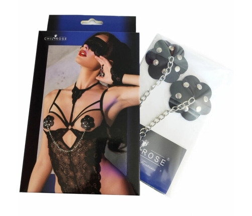 Chilirose CR 4675 Self-Adhesive Nipple Covers Black with Silver Chain