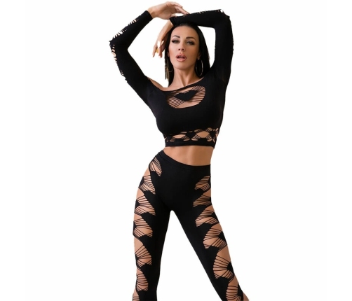 Chilirose CR 4436 Seamless Top & Leggings Set Black S/L