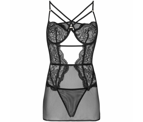 LivCo Corsetti Baririn LC 90633 Black Lace Shirt & Panty Set, Elegant Mesh