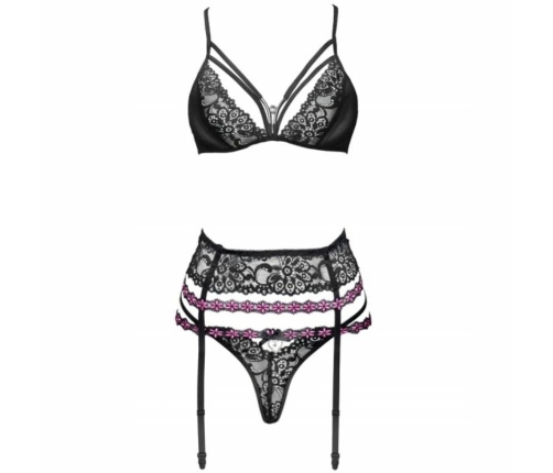 Livco Corsetti Snehana LC 90443 Lingerie Set Black - Bra, Garter Belt & Panty