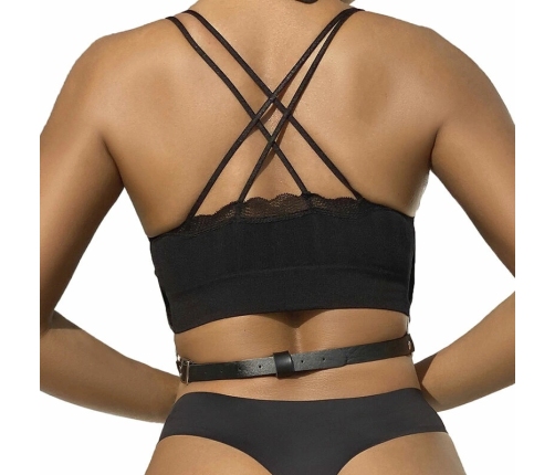 Subblime Leather Chest Harness with Chain Accents Black One Size