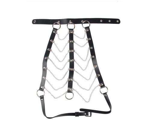 Subblime Leather Chest Harness with Chain Accents Black One Size