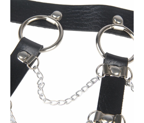 Subblime Leather Chest Harness with Chain Accents Black One Size