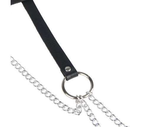 Subblime Black Leather Chain Belt - Adjustable with Metal Rings, One Size
