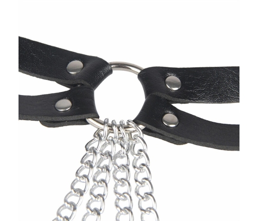 Subblime Black Leather Chain Belt - Adjustable with Metal Rings, One Size
