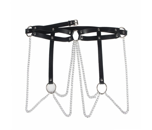 Subblime Black Leather Chain Belt - Adjustable with Metal Rings, One Size