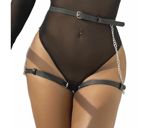 Subblime Leather Belt Harness Black - Adjustable Chain Detail, One Size
