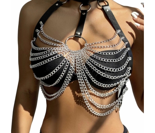 Subblime Chest Harness Black with Decorative Chain Details One Size