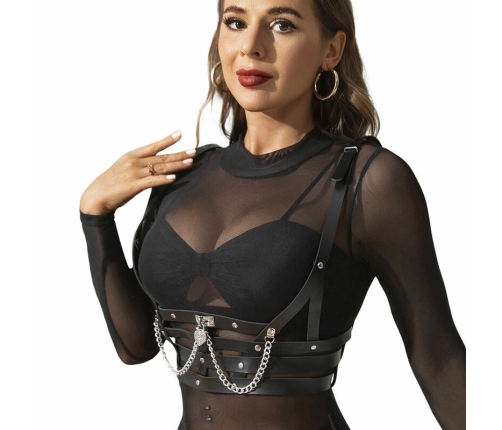 Subblime Corset Harness with Decorative Chains, Adjustable, Black, One Size