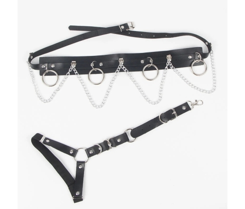 Subblime Belt & Garter Harness with Chain Accents, Black, One Size