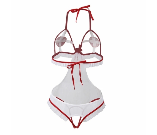 Subblime L/XL White Nurse Costume with Open Design and Sheer Fabric