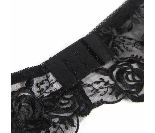 Subblime 3-Piece Lingerie Set Black L/XL - Bra, Thong & Garter, Floral Print