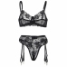 Subblime 3-Piece Lingerie Set Black L/XL - Bra, Thong & Garter, Floral Print