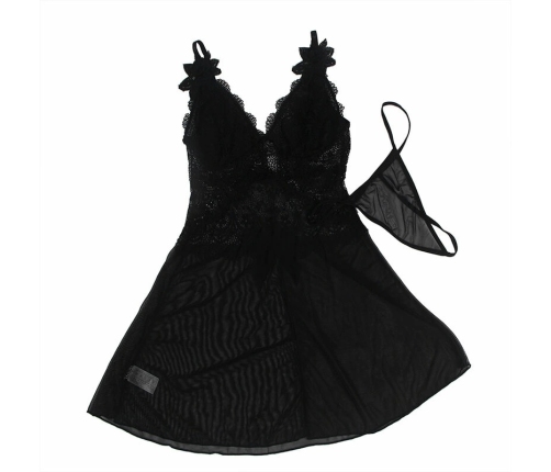 Subblime Babydoll Black S/M - Tulle Fabric with Lace and Floral Accents