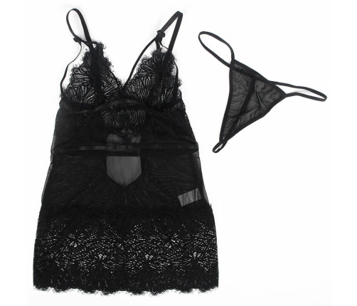 Subblime Babydoll L/XL Black - Adjustable Lace Straps, Sheer Design
