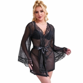 Subblime Black Transparent Robe with Lace Trim S/M - Elegant Intimate Wear