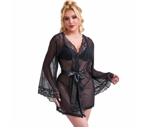 Subblime Black Transparent Robe with Lace Trim S/M - Elegant Intimate Wear
