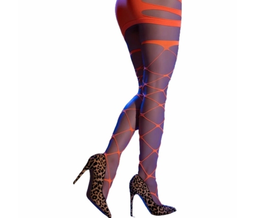 Chilirose CR 4706 Cabaret Tights Orange S/M - Large Eyelet Pattern
