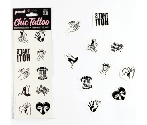 Secret Play Chic Tattoo Set - 10 Artistic Temporary Tattoos Kinky Collection