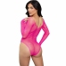 Leg Avenue Crystalized Bodysuit Fuchsia Mesh Long Sleeve One Size