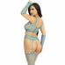 Leg Avenue Blue Mesh Crop Top, Garter Stockings & Gloves Set One Size