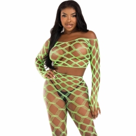 Leg Avenue 2-Piece Fishnet Crop Top & Footless Leggings Set Green One Size Leg Avenue 2-Piece Fishnet Crop Top & Footless Leggings Set Green One Size