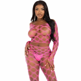 Leg Avenue Set - Fuchsia Fishnet Crop Top & Footless Leggings, One Size Leg Avenue Set - Fuchsia Fishnet Crop Top & Footless Leggings, One Size