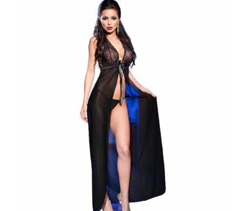 CHILIROSE - CR 3275 BABYDOLL LONG & THONG BLACK S/M
