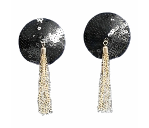 Chilirose CR 4714 Self-Adhesive Black Nipple Covers with Gold Chains