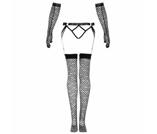 Livco Corsetti Fashion Nemalia Elegant Black Mesh Set L/XL - Garter, Stockings, Gloves