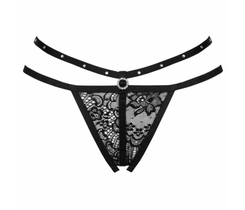 Livco Corsetti Fashion Nomade Open-Front Black Lace Thong - Elegant Ribbon Detail