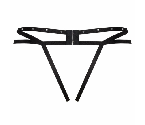 Livco Corsetti Nomade Black Lace Thong with Decorative Straps, Crotchless