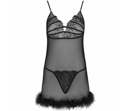 Livco Corsetti Zerunam Set - Black Mesh Babydoll & Lace Thong Lingerie