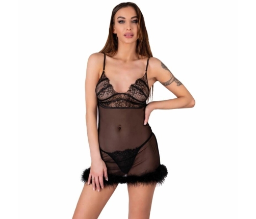 LivCo Corsetti Zerunam Black Mesh Babydoll Set with Lace Thong