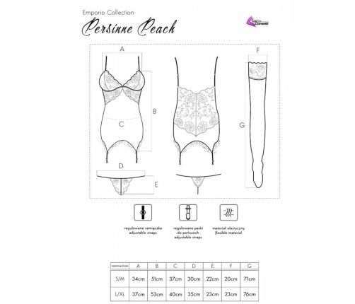 Livco Corsetti Persinne Peach 3-Piece Lace Corset Set with Stockings S/M