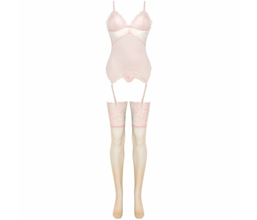 Livco Corsetti Persinne Peach 3-Piece Lace Corset Set with Stockings S/M