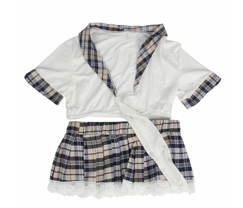 Subblime L/XL Schoolgirl Uniform Set - White Crop Top & Plaid Skirt