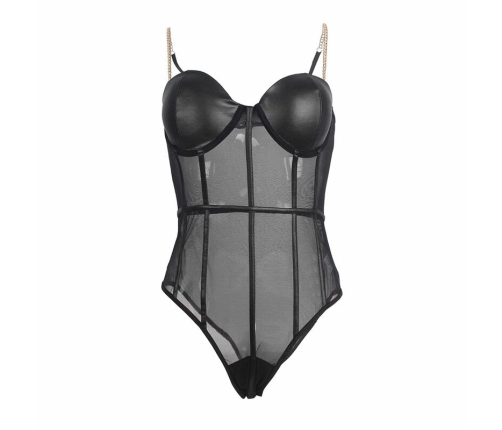 Subblime Bodysuit S/M Black - Metal Chain Strap, Sheer Design
