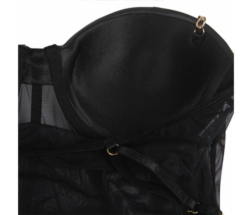 Subblime Bodysuit S/M Black - Metal Chain Strap, Sheer Design