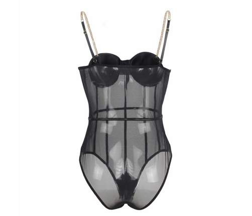 Subblime Bodysuit S/M Black - Metal Chain Strap, Sheer Design