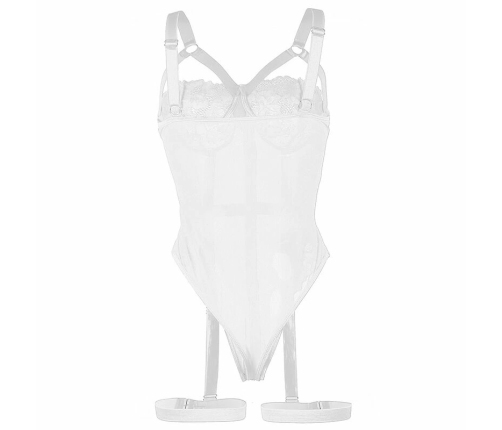 Subblime Lace Teddy L/XL White - Elegant Bodysuit with Garter Straps