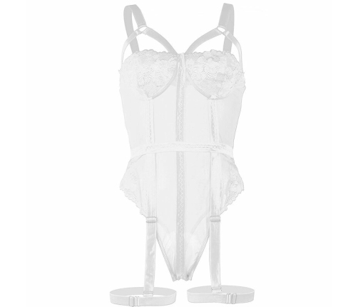 Subblime Lace Teddy L/XL White - Elegant Bodysuit with Garter Straps
