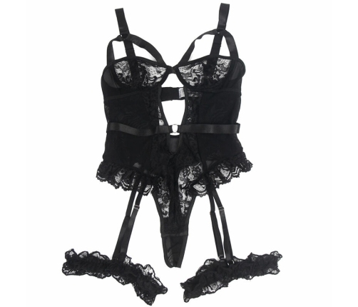 SUBBLIME Teddy with Lace Accents and Adjustable Garters Black S/M