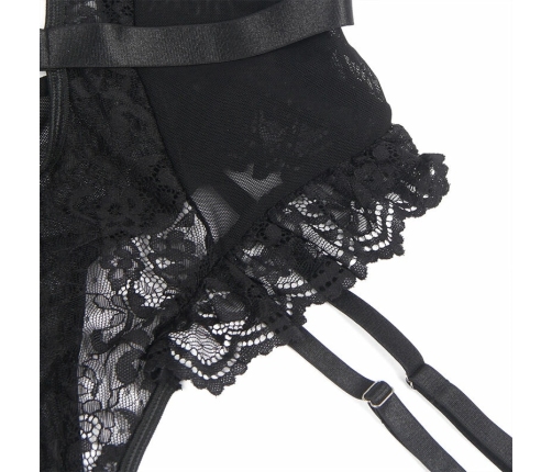 SUBBLIME Teddy with Lace Accents and Adjustable Garters Black S/M