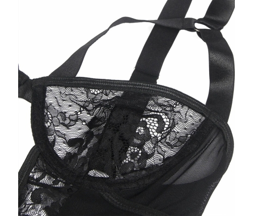 SUBBLIME Teddy with Lace Accents and Adjustable Garters Black S/M