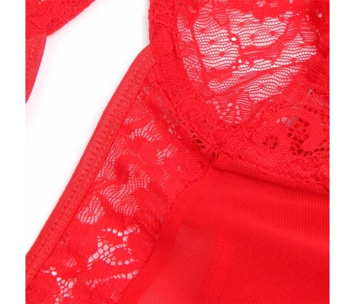 Subblime Red Teddy S/M - Lace Detail Bodysuit with Adjustable Garters