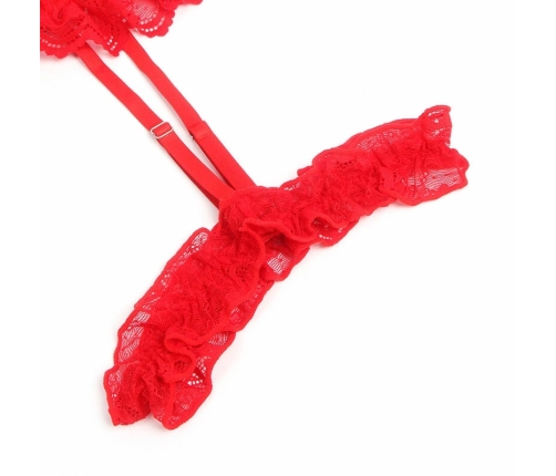 Subblime Red Teddy S/M - Lace Detail Bodysuit with Adjustable Garters
