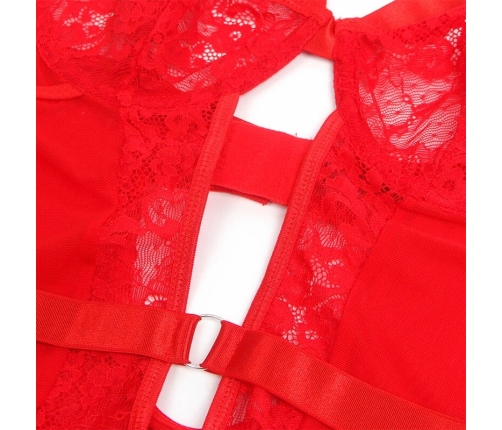 Subblime Red Teddy S/M - Lace Detail Bodysuit with Adjustable Garters