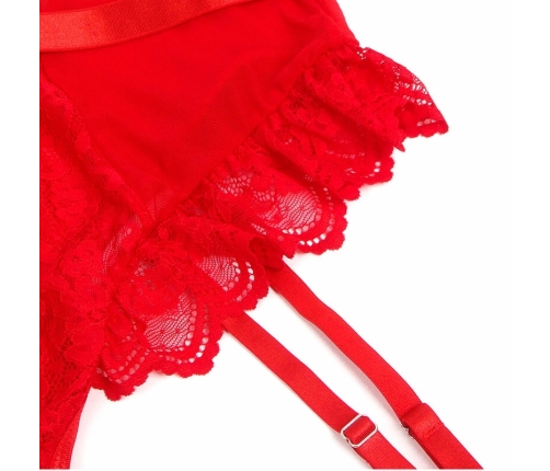 Subblime Teddy L/XL Red - Lace Garter Bodysuit with Strap Accents